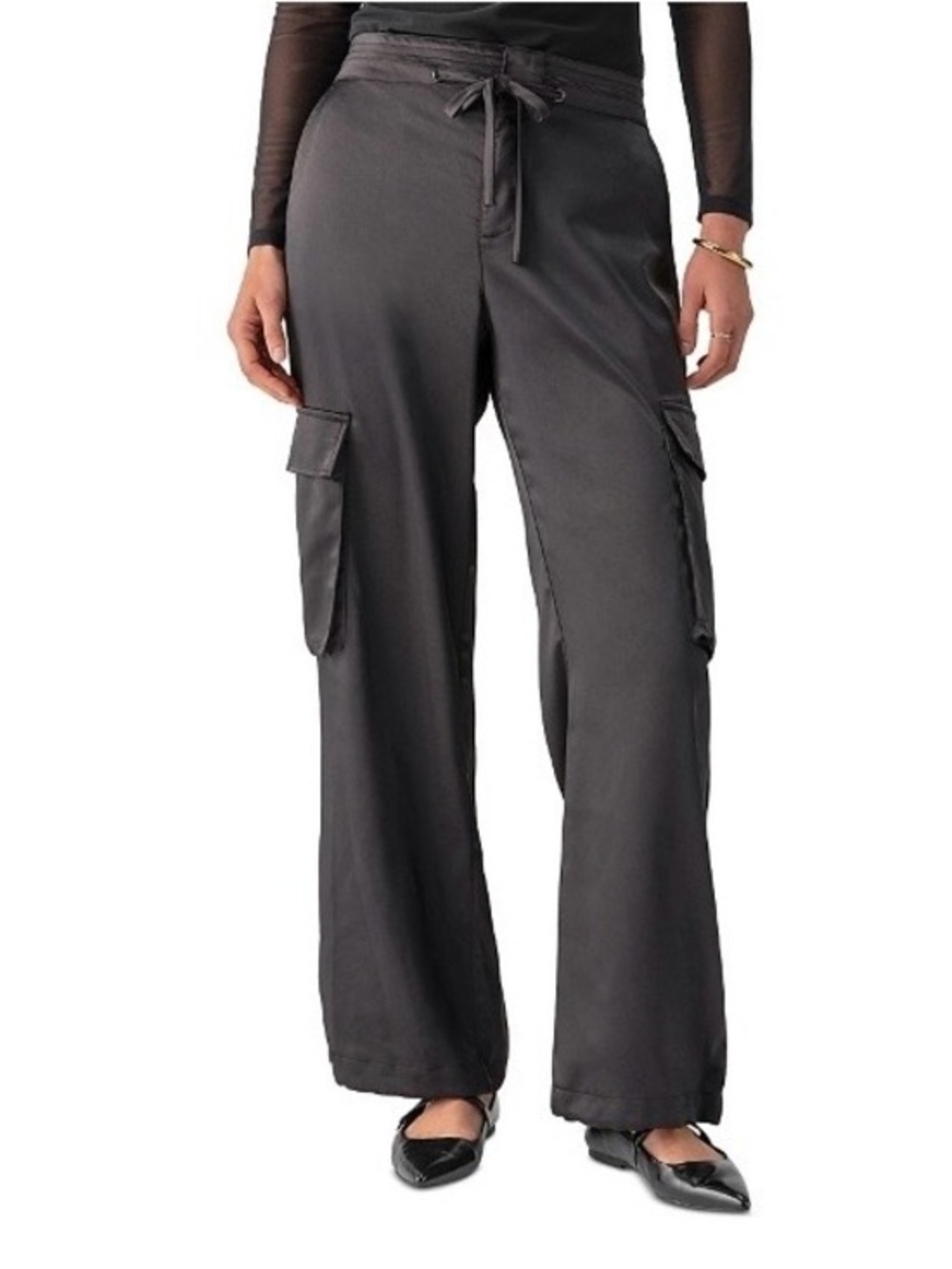 Sanctuary black satin  Wide-Leg Cargo Pants Sz 25